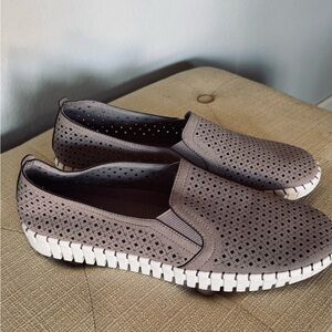 Skechers Memory Foam Slip-On Perforated Loafers in Lavender with White Sole